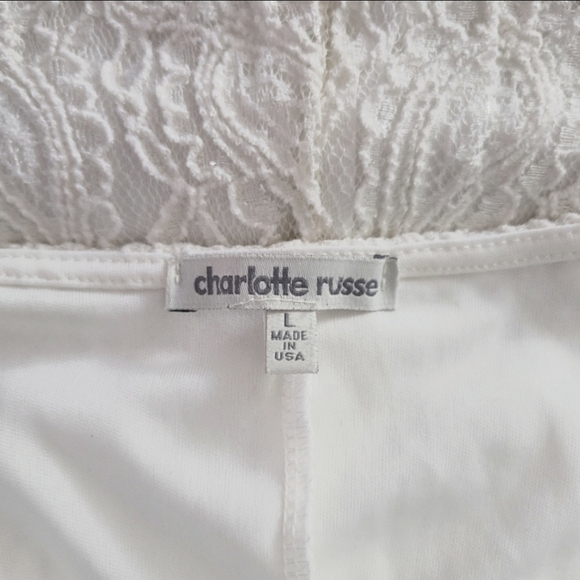 Charlotte Russe White Lace Contrast Mini Dress w/Trumpet Sleeves |Sz L| - Picture 4 of 6